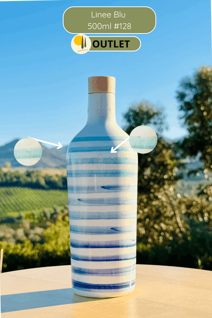 OUTLET Le Colline – "Linee Blu Elegante" Keramik Ölflasche mit Ausgießer | Handbemalter Ölspender Italienisches Design