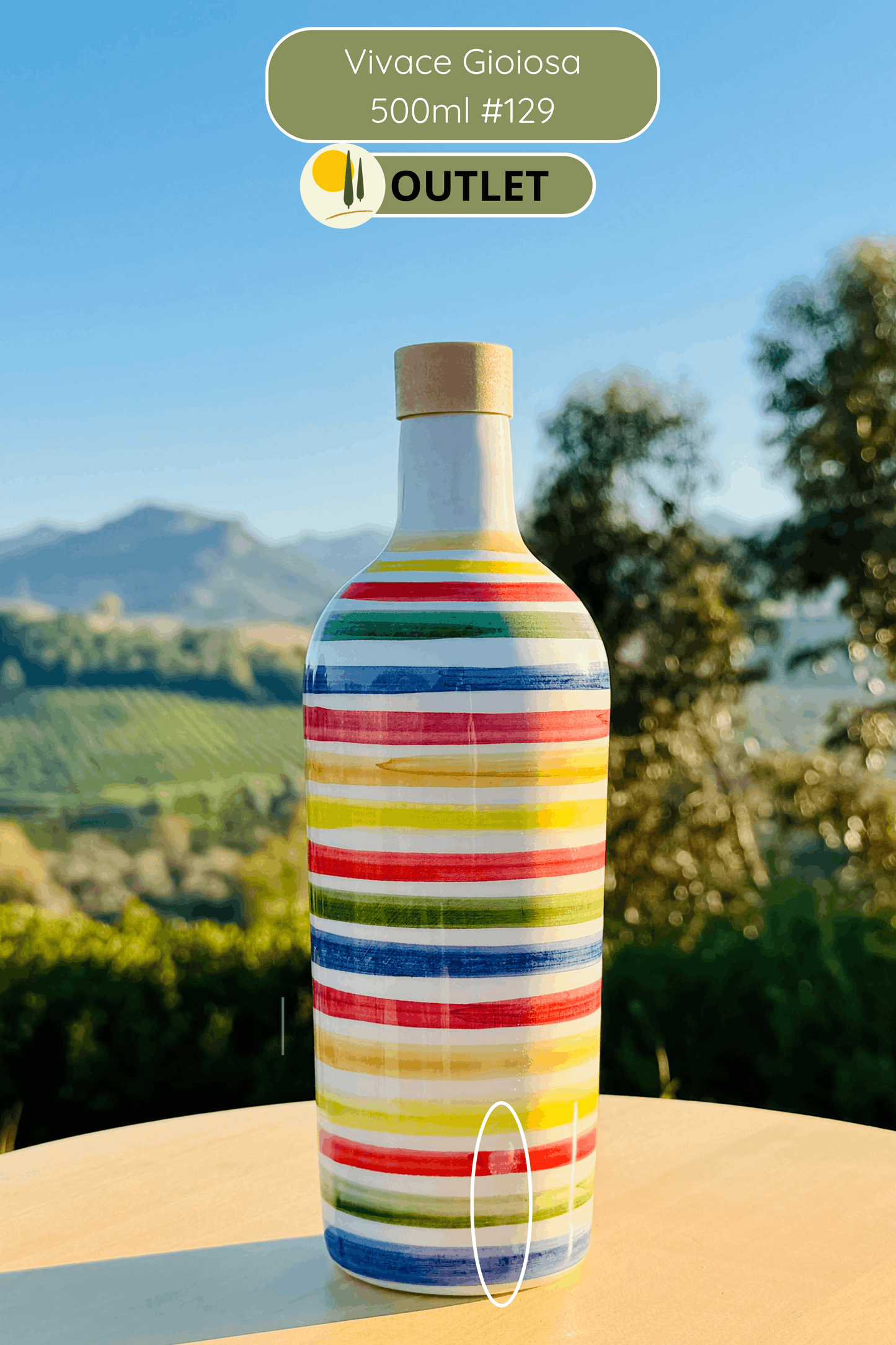 OUTLET - Bunte Keramikflasche Ölspender für Olivenöl handgemacht in Italien "Elegante"