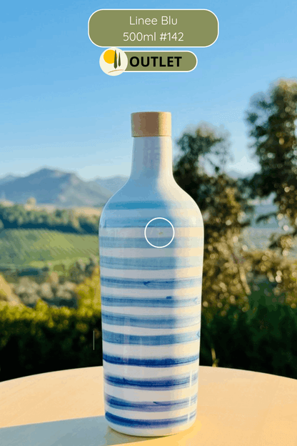 OUTLET Le Colline – "Linee Blu Elegante" Keramik Ölflasche mit Ausgießer | Handbemalter Ölspender Italienisches Design