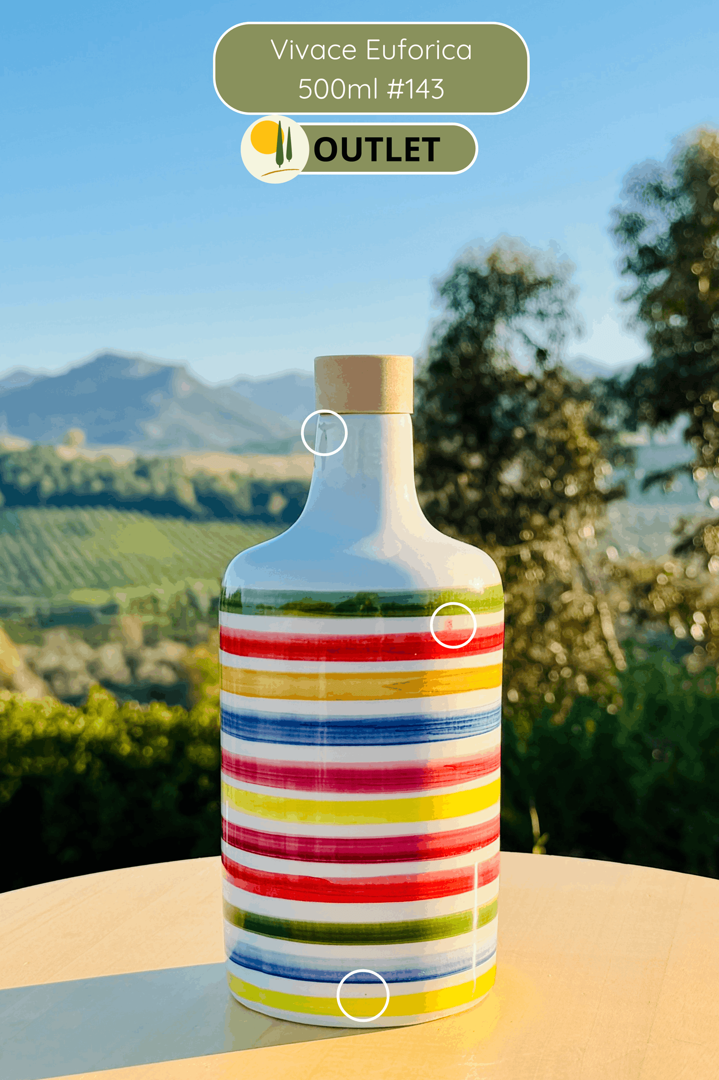 OUTLET B-STOCK Dispenser per olio in bottiglia di ceramica colorata "Vivace" per olio d'oliva fatto a mano in Italia