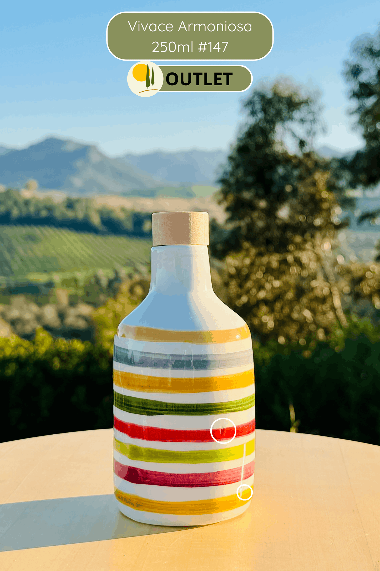 OUTLET B-STOCK Dispenser per olio in bottiglia di ceramica colorata "Vivace" per olio d'oliva fatto a mano in Italia