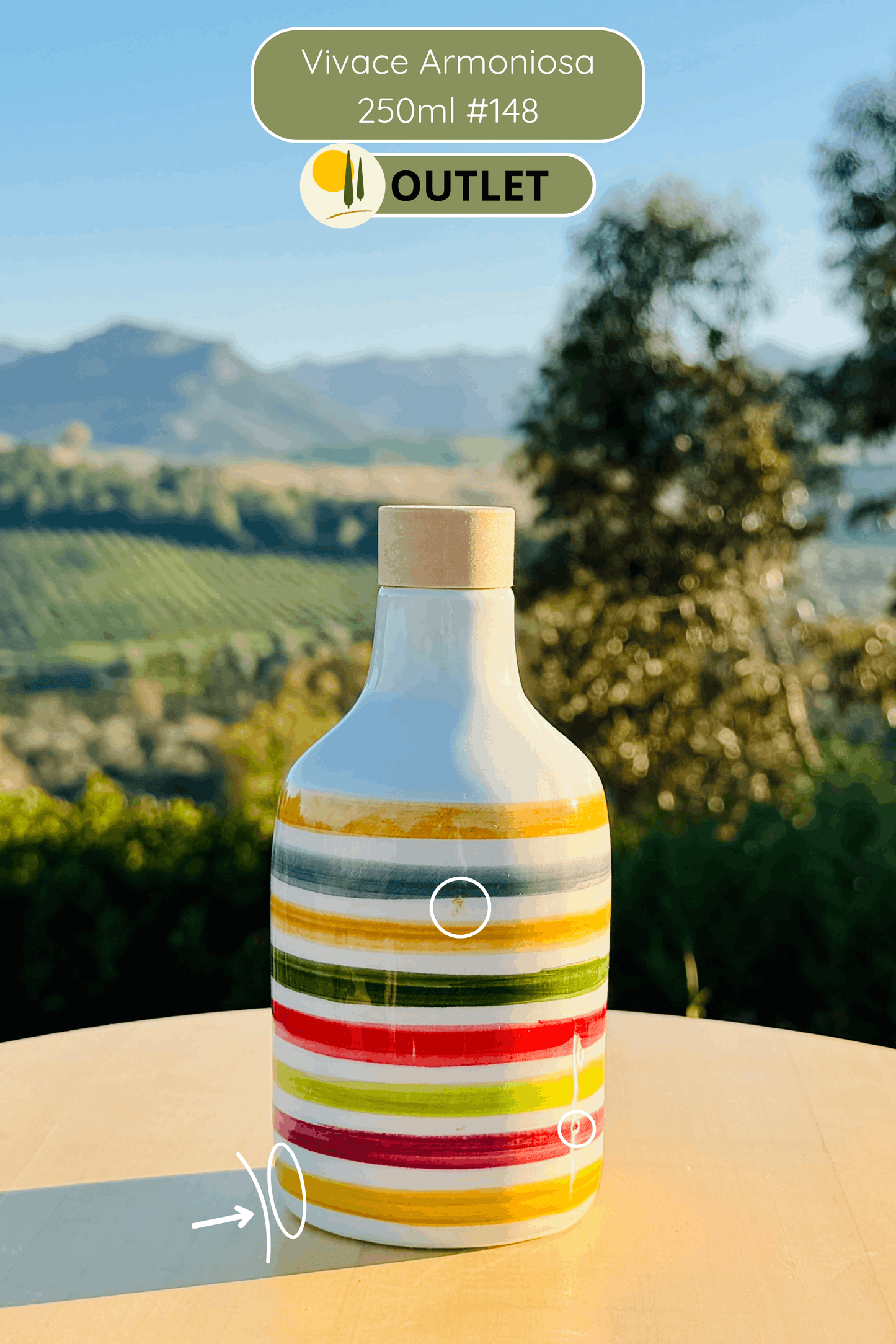 OUTLET B-STOCK Dispenser per olio in bottiglia di ceramica colorata "Vivace" per olio d'oliva fatto a mano in Italia