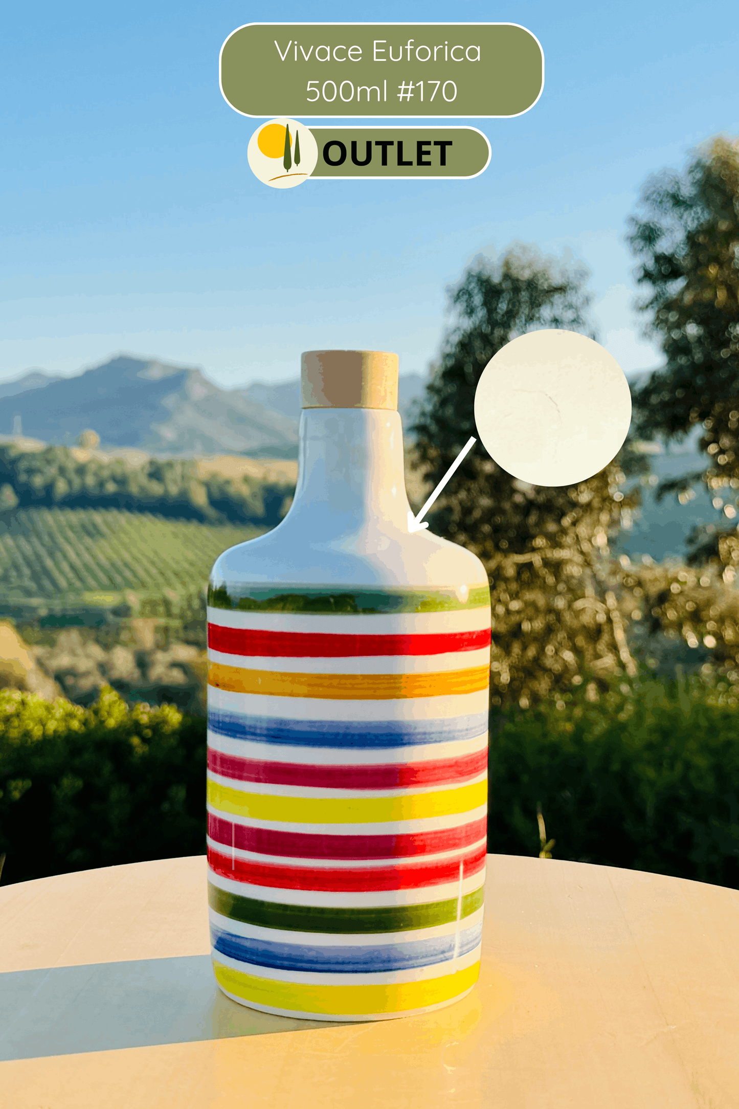 OUTLET B-STOCK Dispenser per olio in bottiglia di ceramica colorata "Vivace" per olio d'oliva fatto a mano in Italia