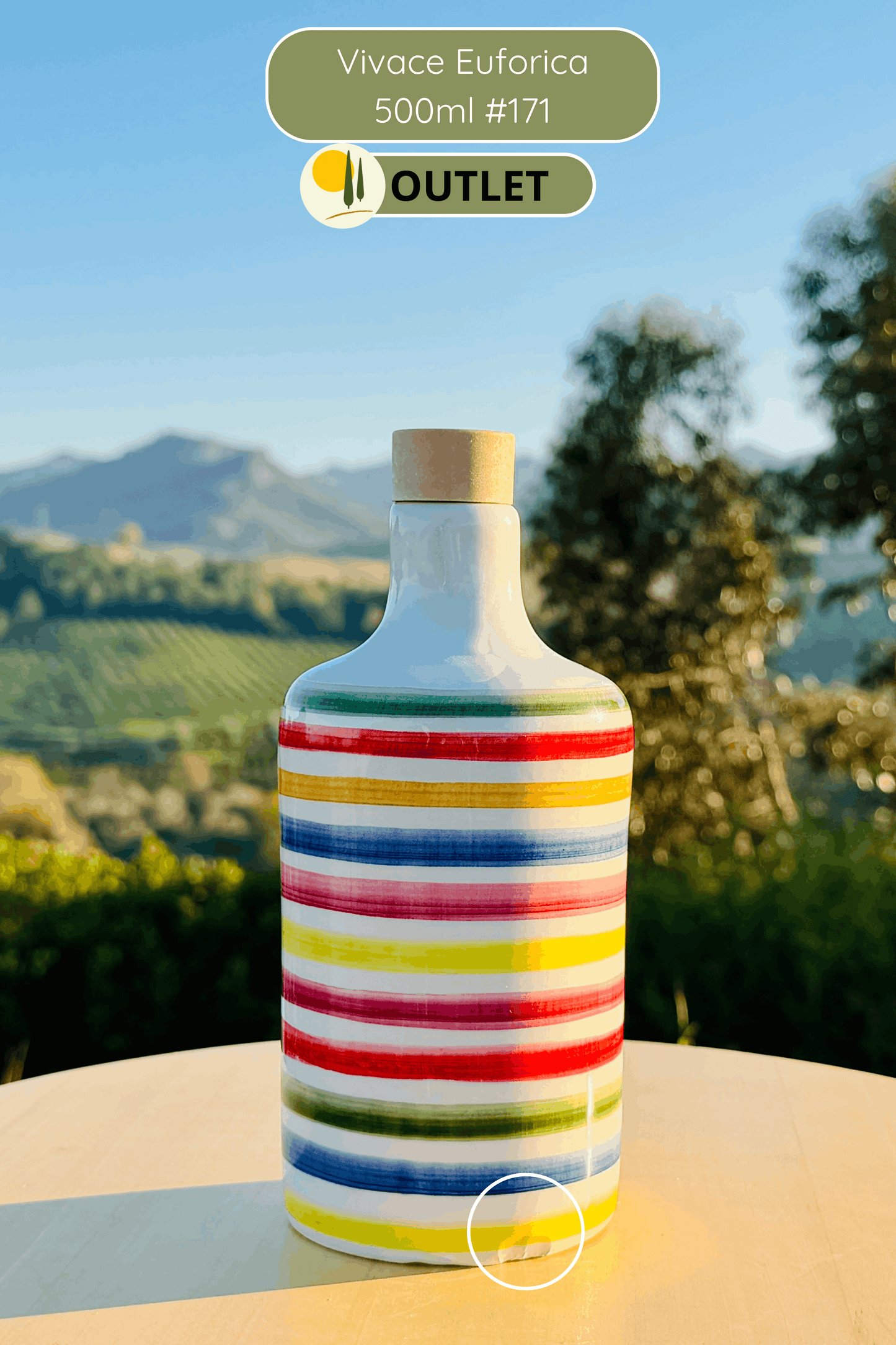 OUTLET B-STOCK Dispenser per olio in bottiglia di ceramica colorata "Vivace" per olio d'oliva fatto a mano in Italia