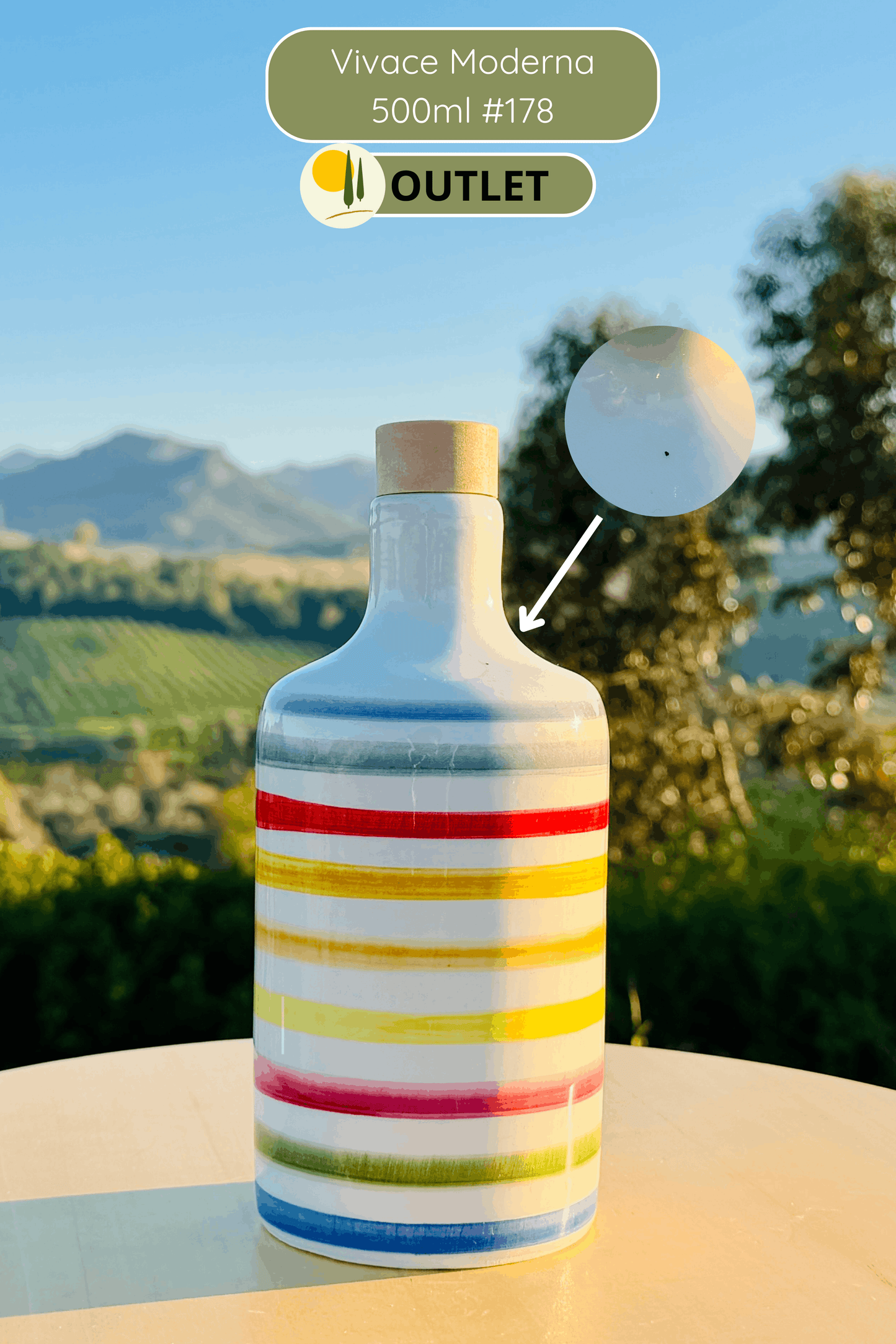 OUTLET B-STOCK Dispenser per olio in bottiglia di ceramica colorata "Vivace" per olio d'oliva fatto a mano in Italia