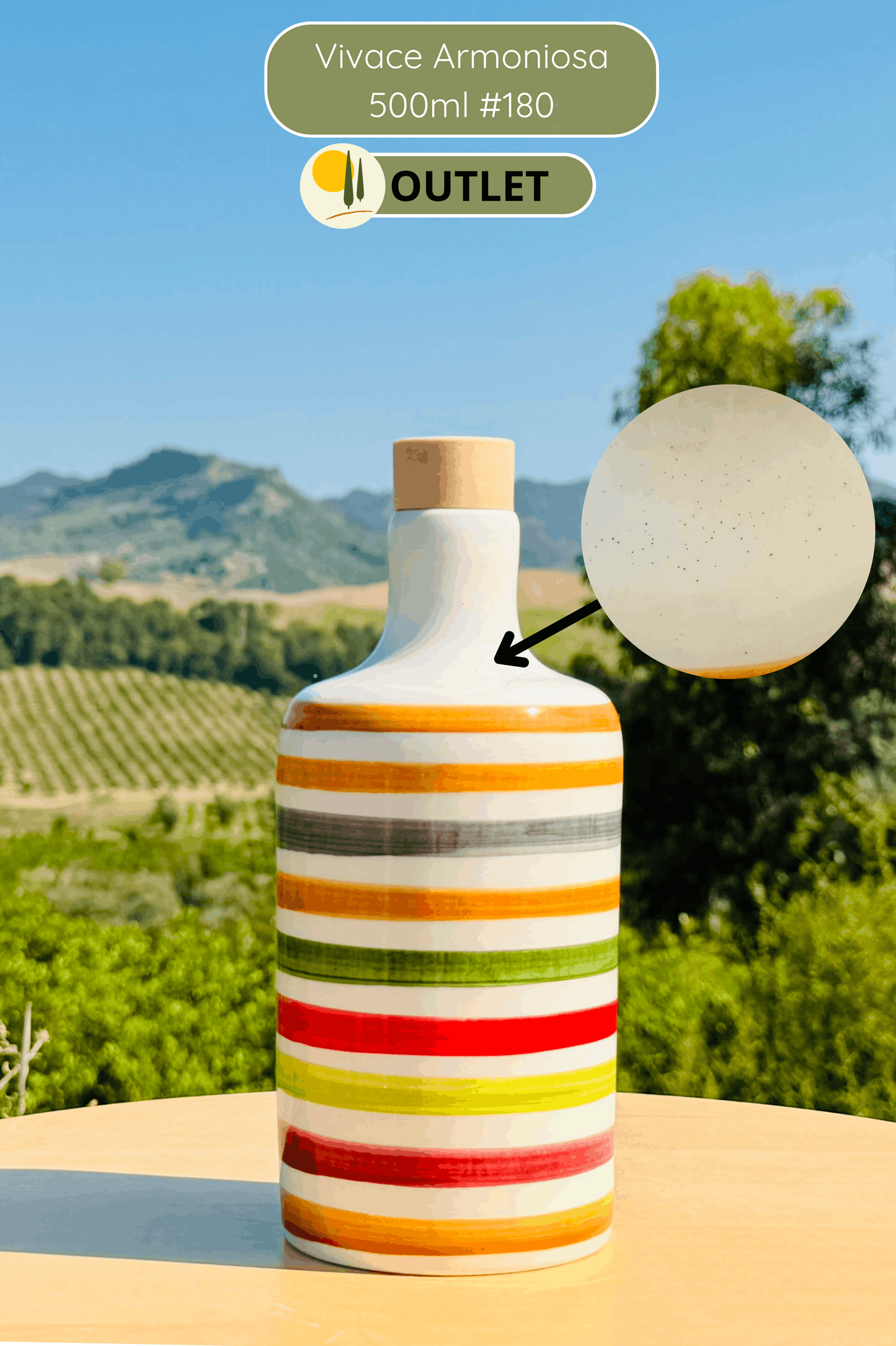 OUTLET B-STOCK Dispenser per olio in bottiglia di ceramica colorata "Vivace" per olio d'oliva fatto a mano in Italia