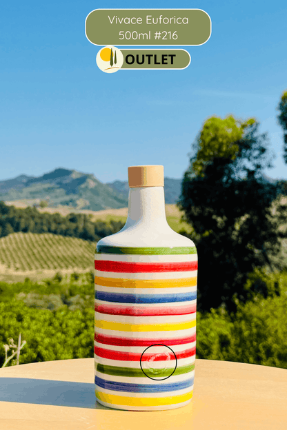 OUTLET B-STOCK Dispenser per olio in bottiglia di ceramica colorata "Vivace" per olio d'oliva fatto a mano in Italia