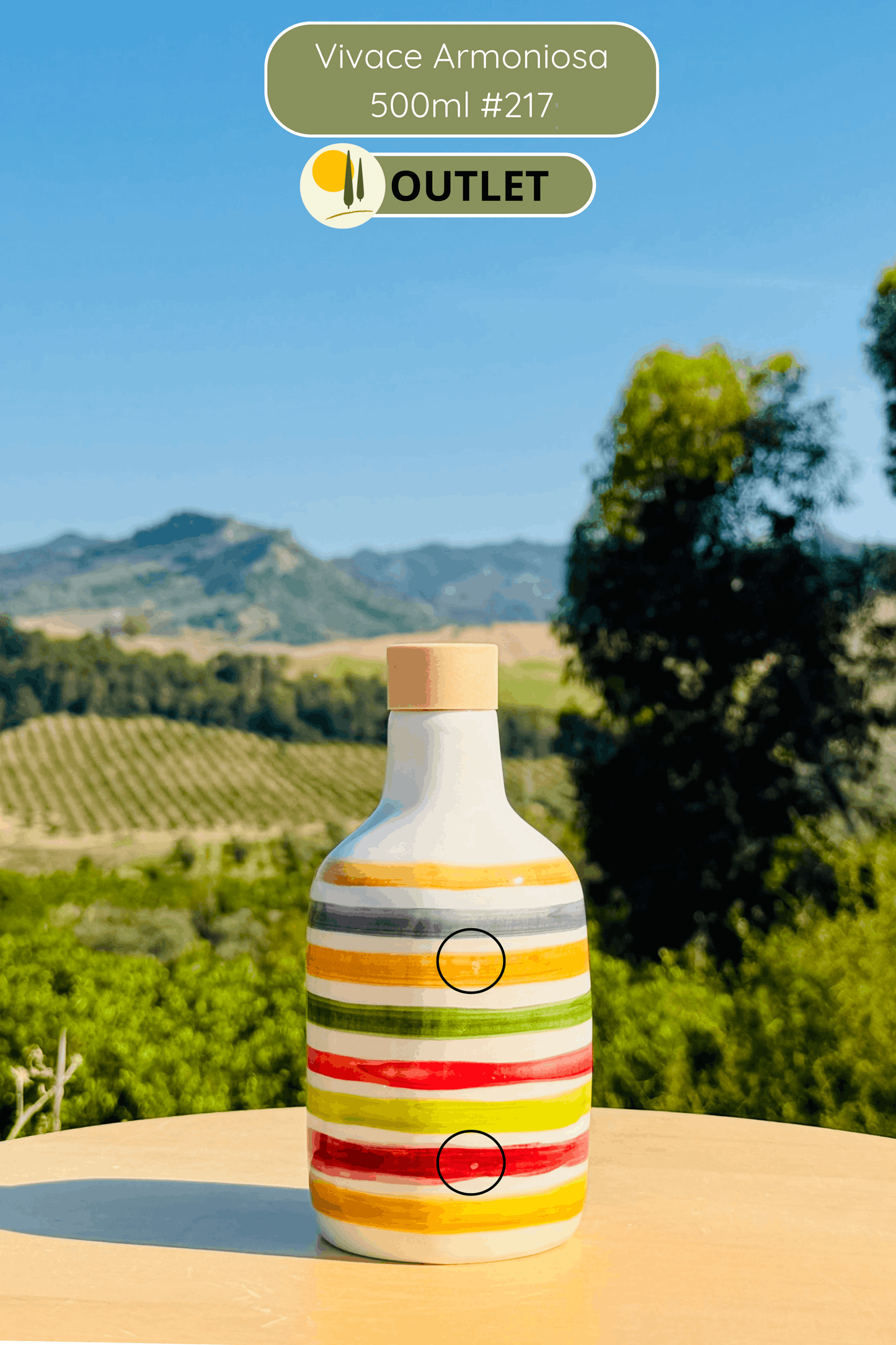 OUTLET B-STOCK Dispenser per olio in bottiglia di ceramica colorata "Vivace" per olio d'oliva fatto a mano in Italia