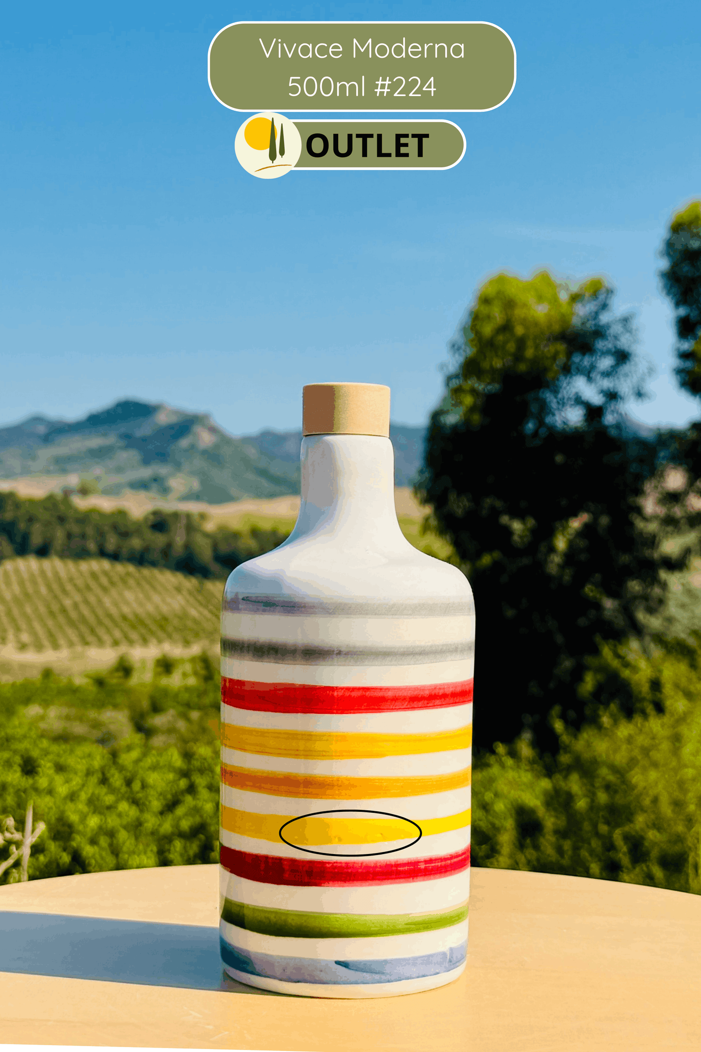 OUTLET B-STOCK Dispenser per olio in bottiglia di ceramica colorata "Vivace" per olio d'oliva fatto a mano in Italia