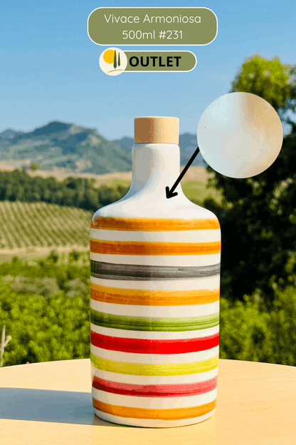 OUTLET B-STOCK Dispenser per olio in bottiglia di ceramica colorata "Vivace" per olio d'oliva fatto a mano in Italia