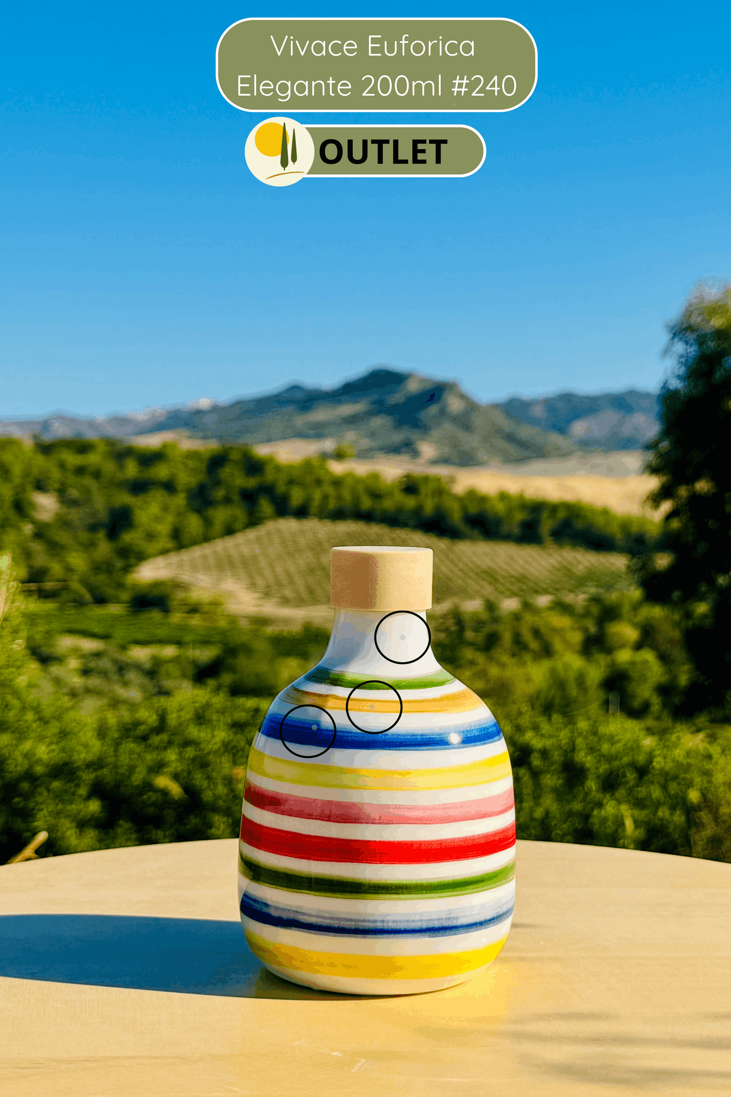 OUTLET - Bunte Keramikflasche Ölspender für Olivenöl handgemacht in Italien "Elegante"