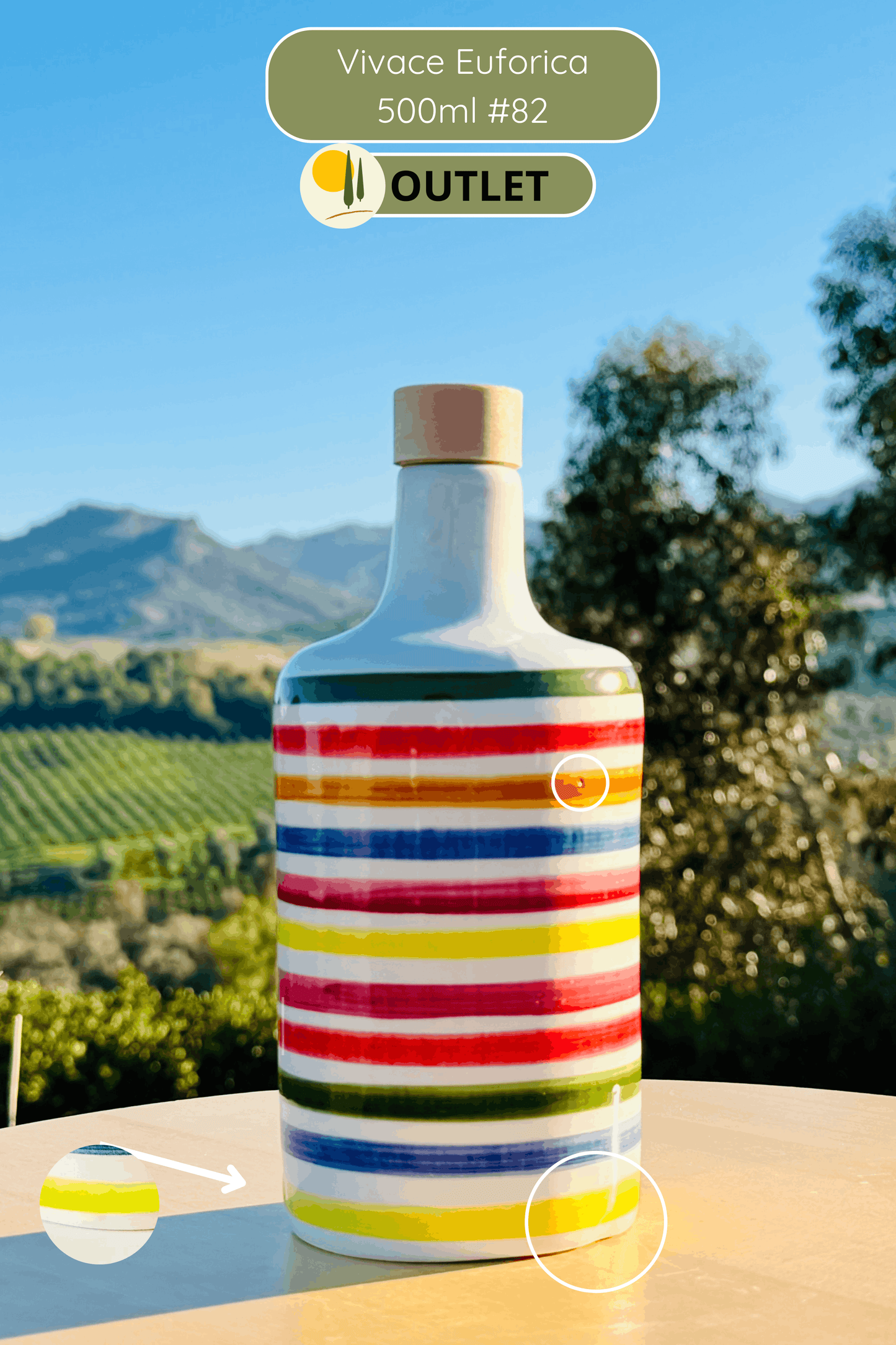 OUTLET B-STOCK Dispenser per olio in bottiglia di ceramica colorata "Vivace" per olio d'oliva fatto a mano in Italia