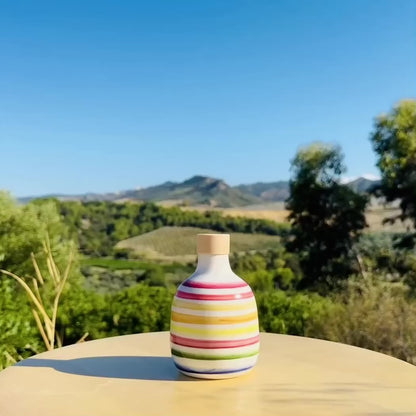 Bunte Keramikflasche Ölspender für Olivenöl handgemacht in Italien "Elegante"