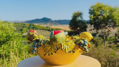 Obstschale mit Früchten - Keramik-Tischdeko - Handgefertigt und Handbemalt aus Italien