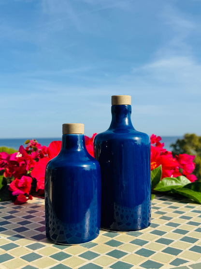 Keramikflasche Ölflasche Ölspender "Unica" Blau für Olivenöl handgemacht in Italien